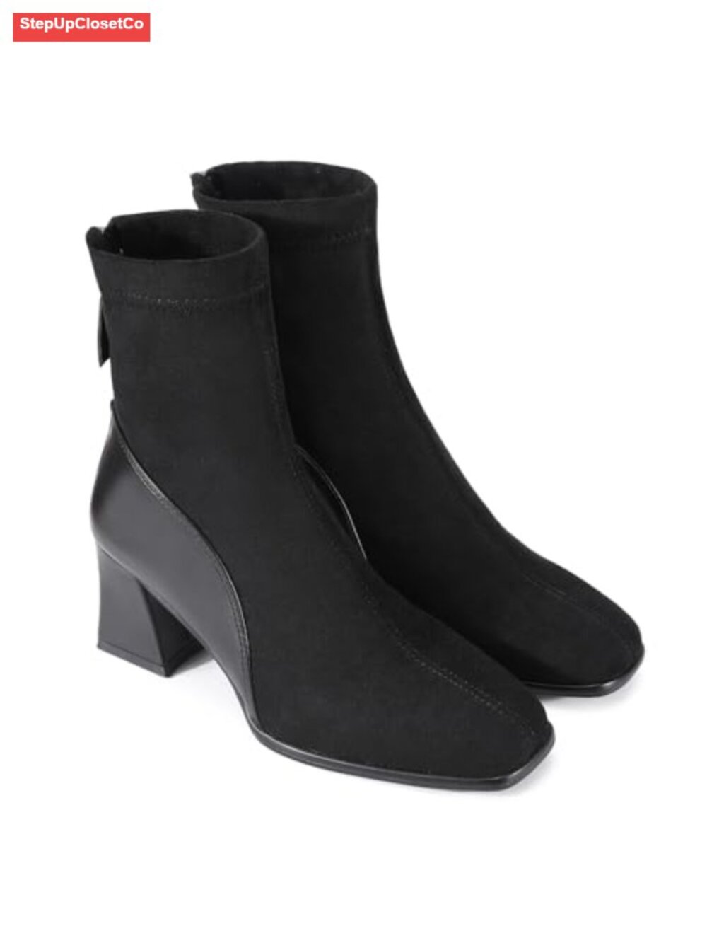 Womens Square Toe Ankle Boots Block Heel Chelsea Booties Faux Suede